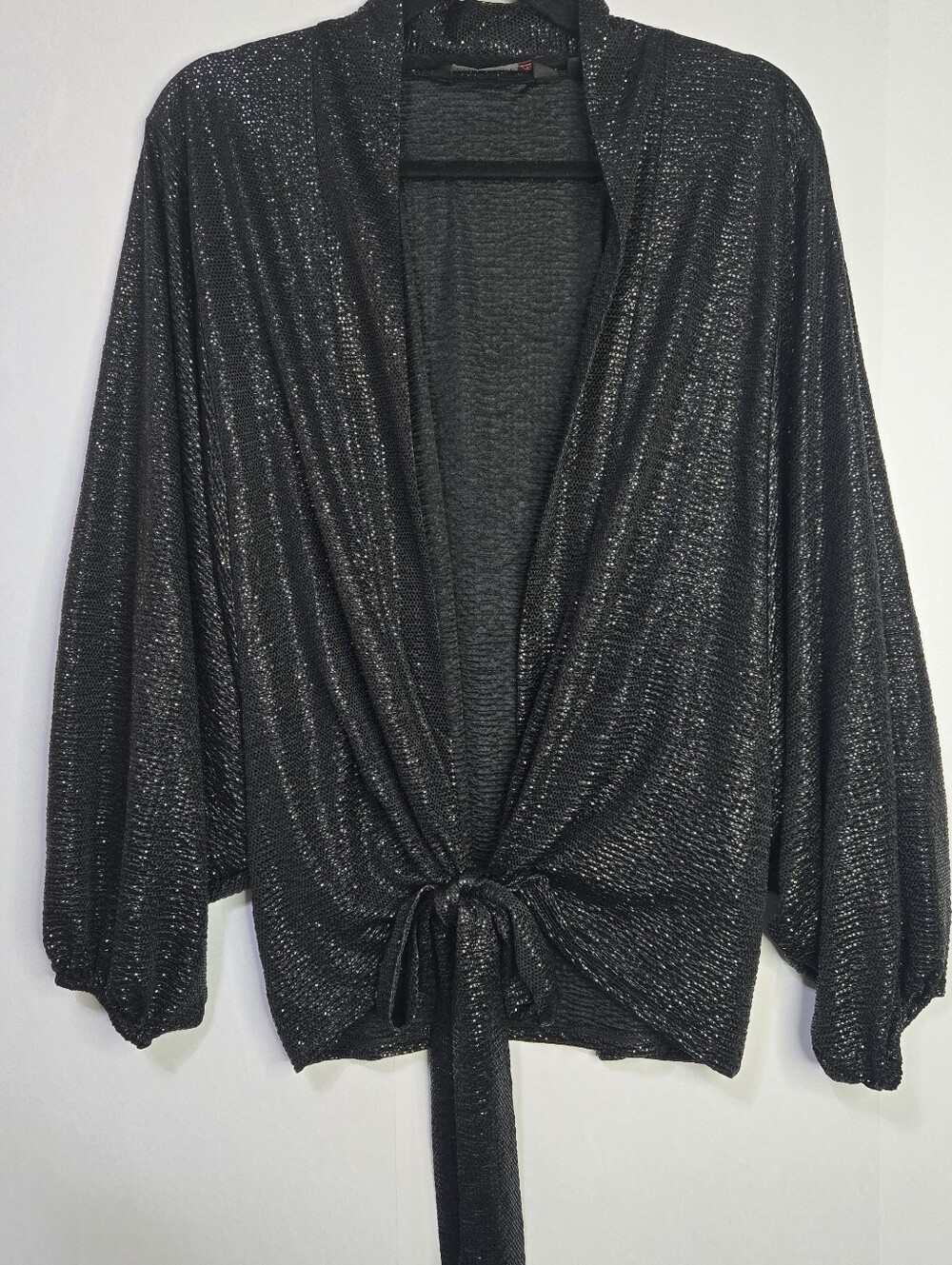 COLLEEN LOPEZ Size S Metallic Black Tie-Front Women's Shrug/cardigan NWOT